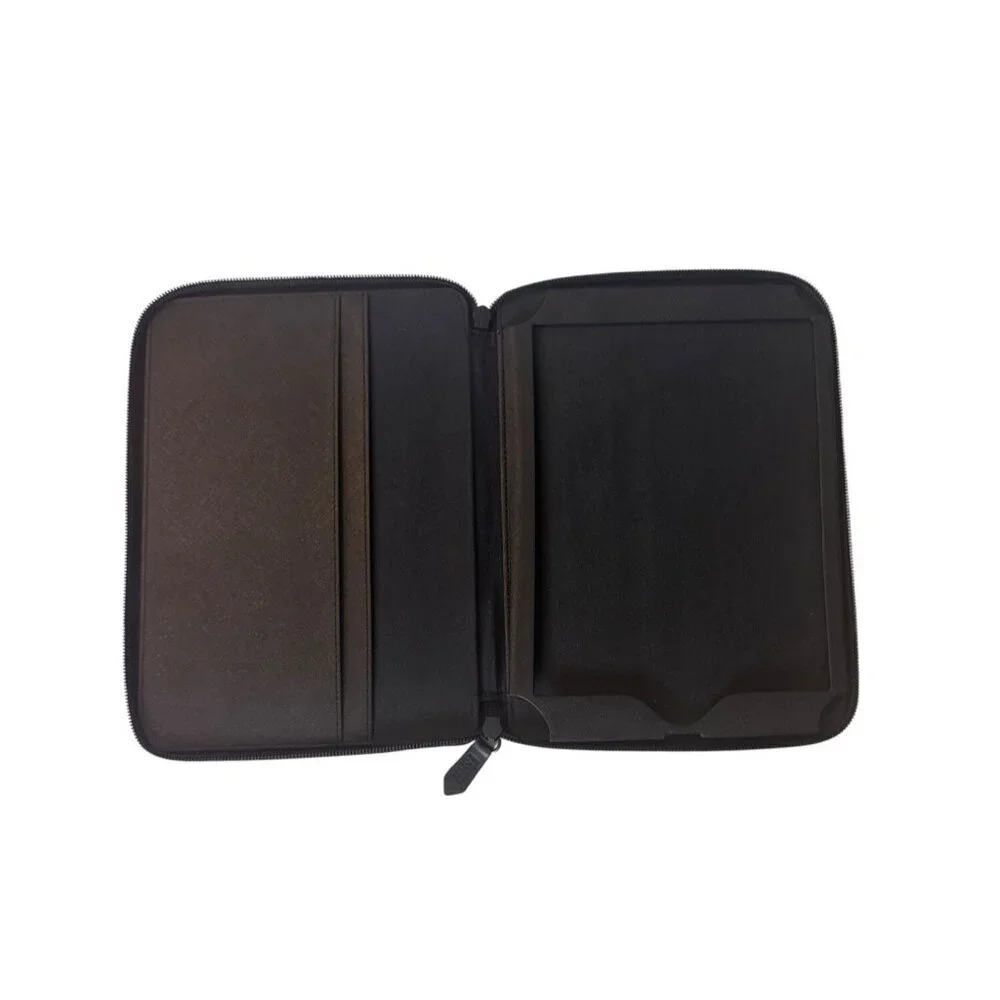 Armani Collection Black Zippered Portfolio Organizer With Two Inner Pockets For